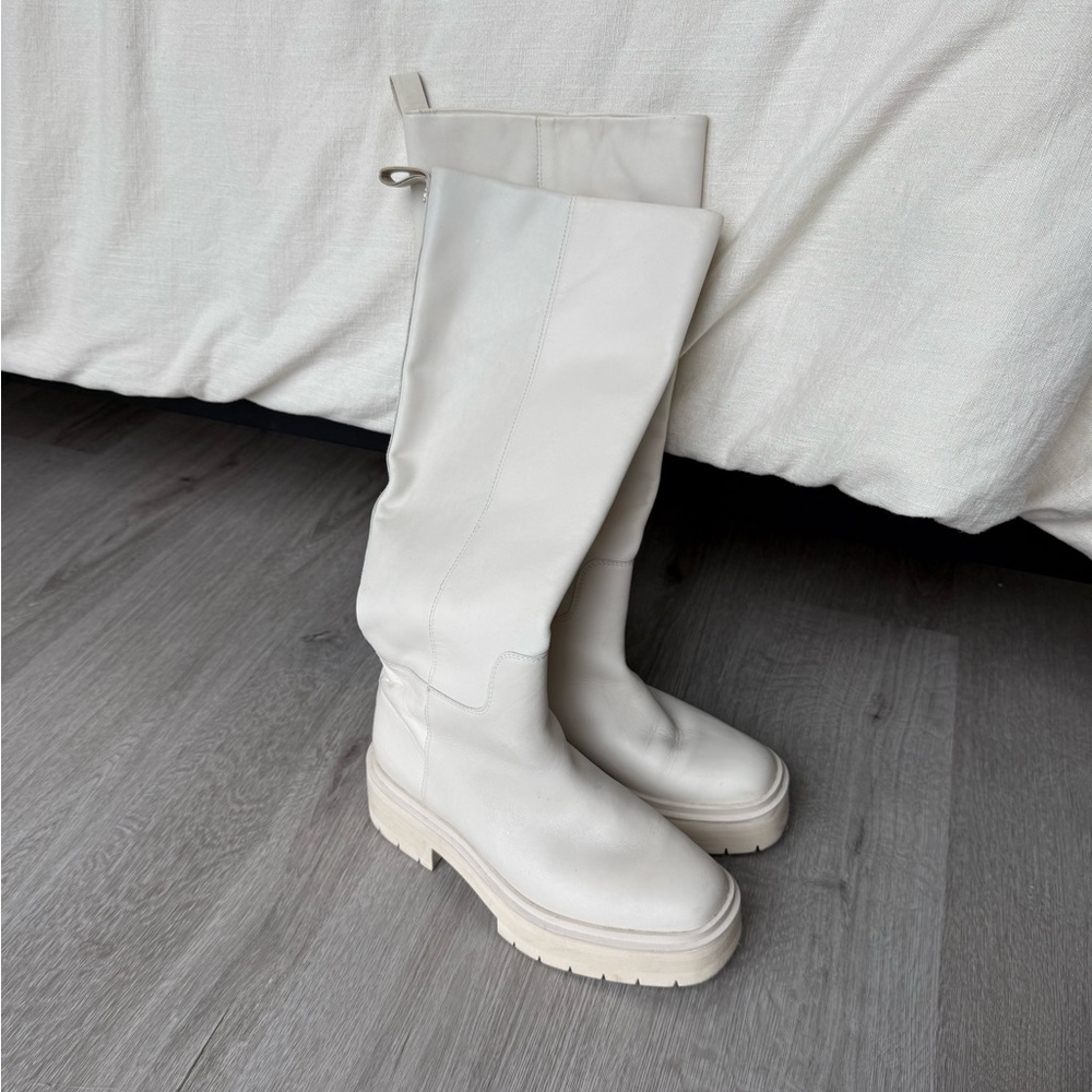 Sam Edelman knee high off white leather boots
